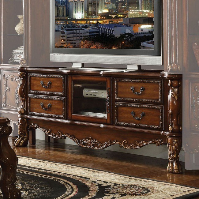 Red Dresden Antique Style Ornate TV Stand & Hutch Traditional Cherry Oak Brown 