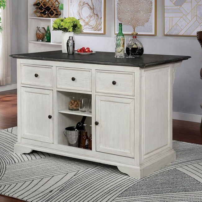 Scobey Kitchen Island (Antique Gray and White)
