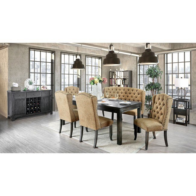 Sania Iii 84 Inch Dining Room Set W Gold Wingback Chairs By Furniture Of America Furniturepick