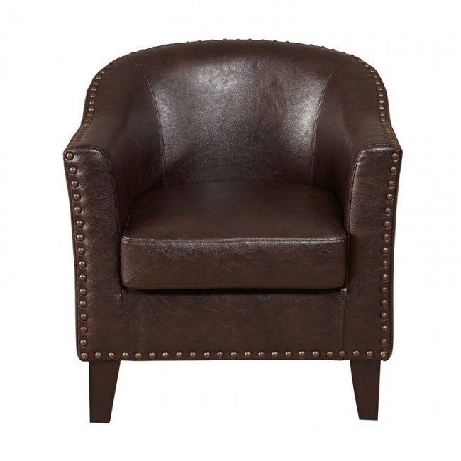 Brown Faux Leather Barrel Accent Chair by Pulaski Furniture | FurniturePick