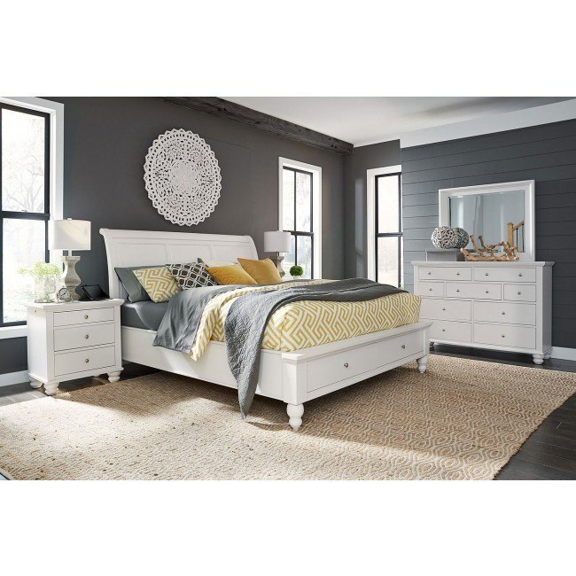 Cambridge Sleigh Storage Bedroom Set (White) by Aspenhome | FurniturePick