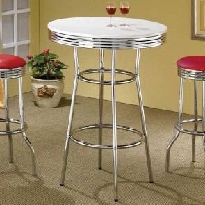 50's Retro Soda Fountain Bar Table and Red Bar Stool Set by Coaster 2300-2299R 