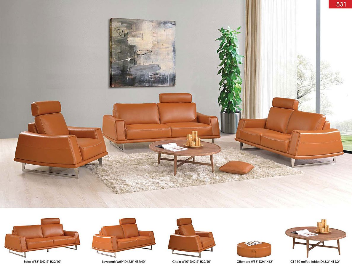 531 Orange Leather Living Room Set By ESF Furniture FurniturePick