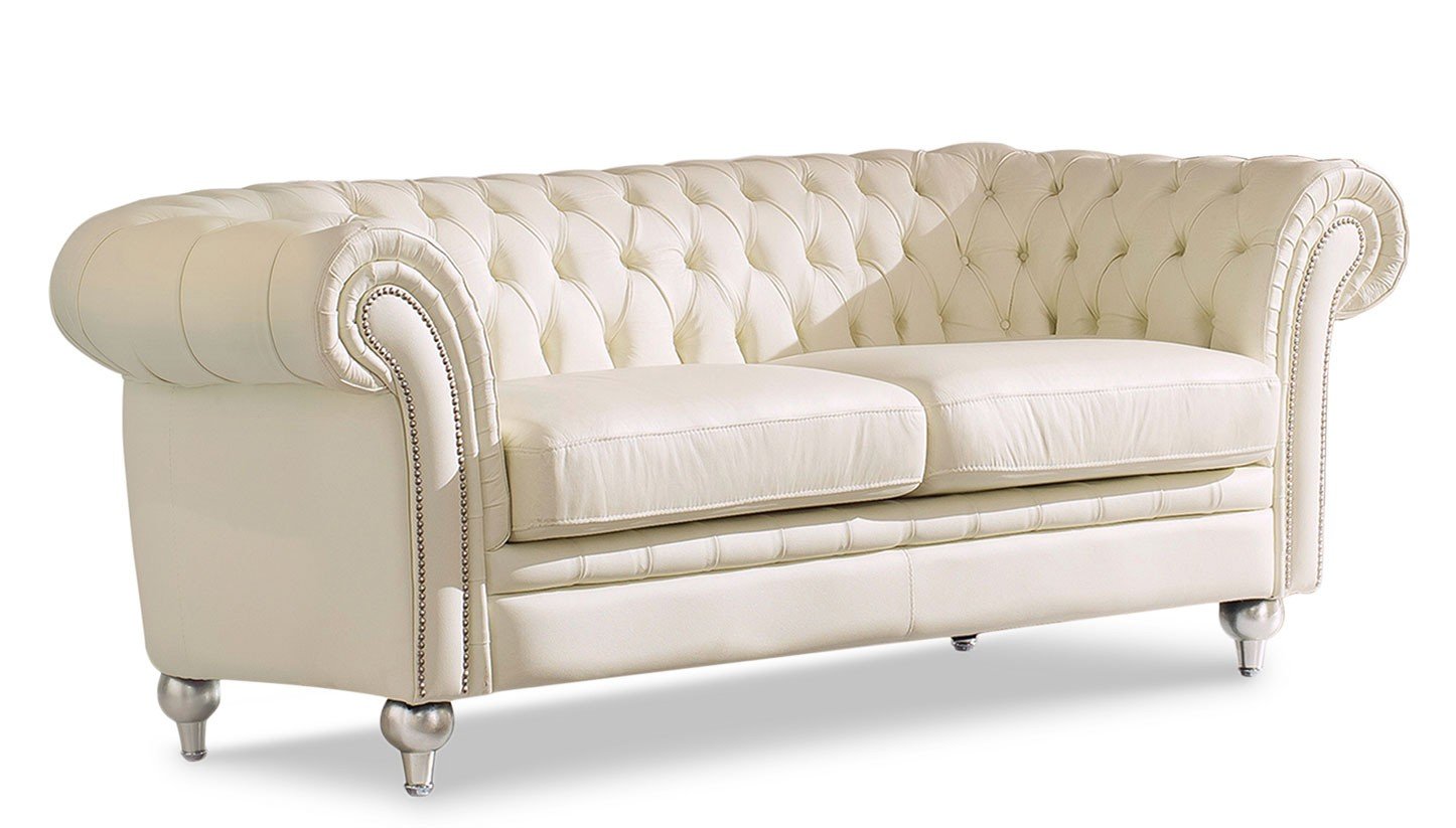 New Creme Tufted Sofa In Sophisticated Cream White Velvet with 8-way Suspension 