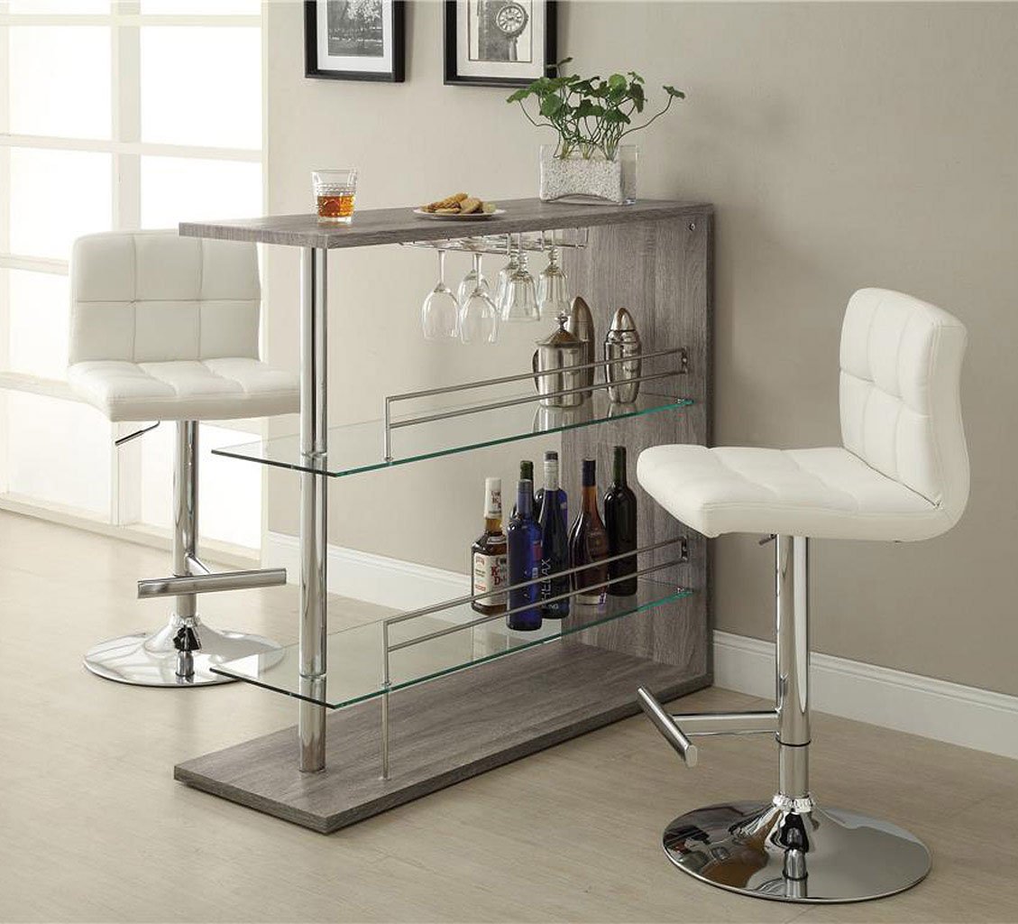 Sleek Contemporary Bar Set (Weathered Grey) - Home Bar and Game Room