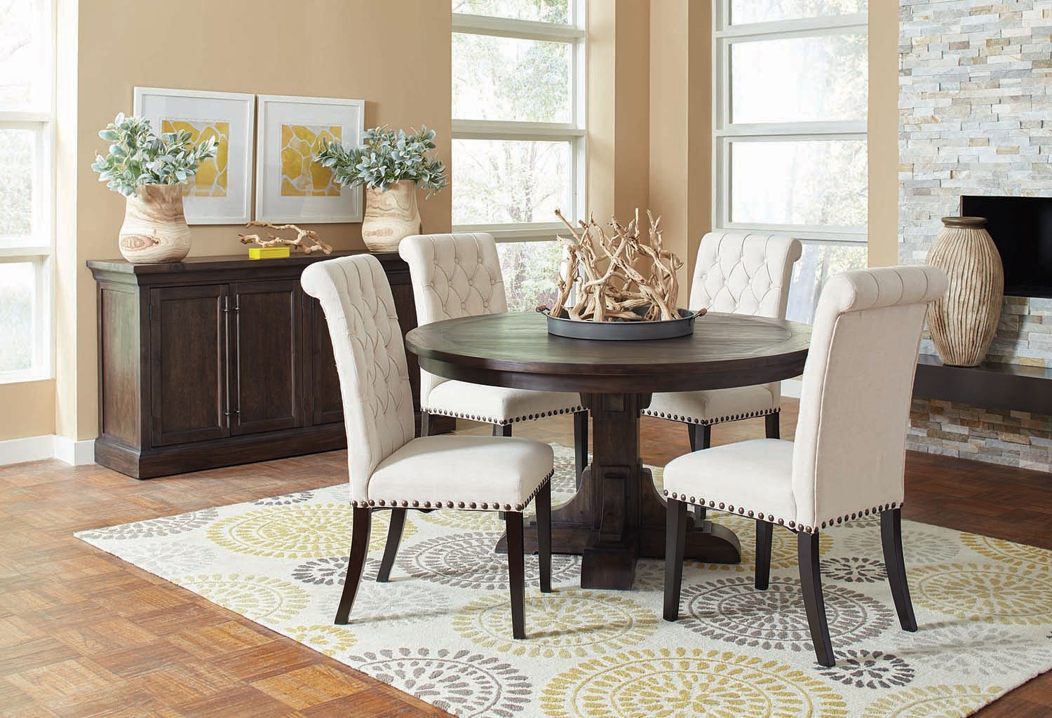 Weber Round Dining Room Set w/ Cream Chairs by Coaster ...