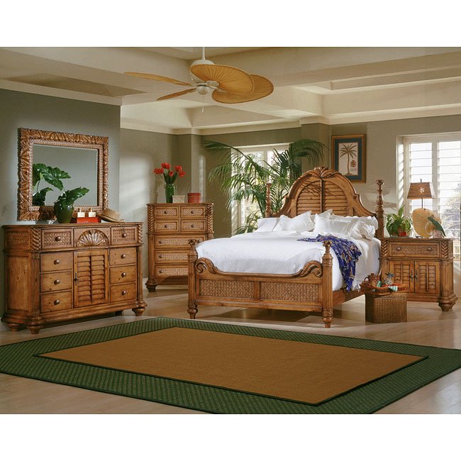 palm court poster bedroom set (island pine) - bedroom furniture