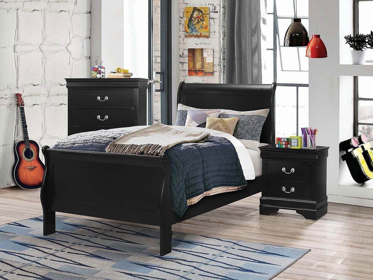 Louis Philippe Youth Sleigh Bedroom Set (Black) by Coaster Furniture | FurniturePick