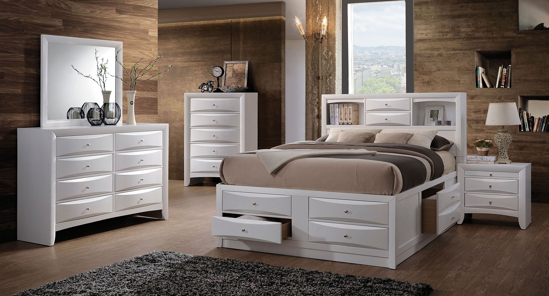 Ireland Bookcase Bedroom Set (White) - Bedroom Sets ...