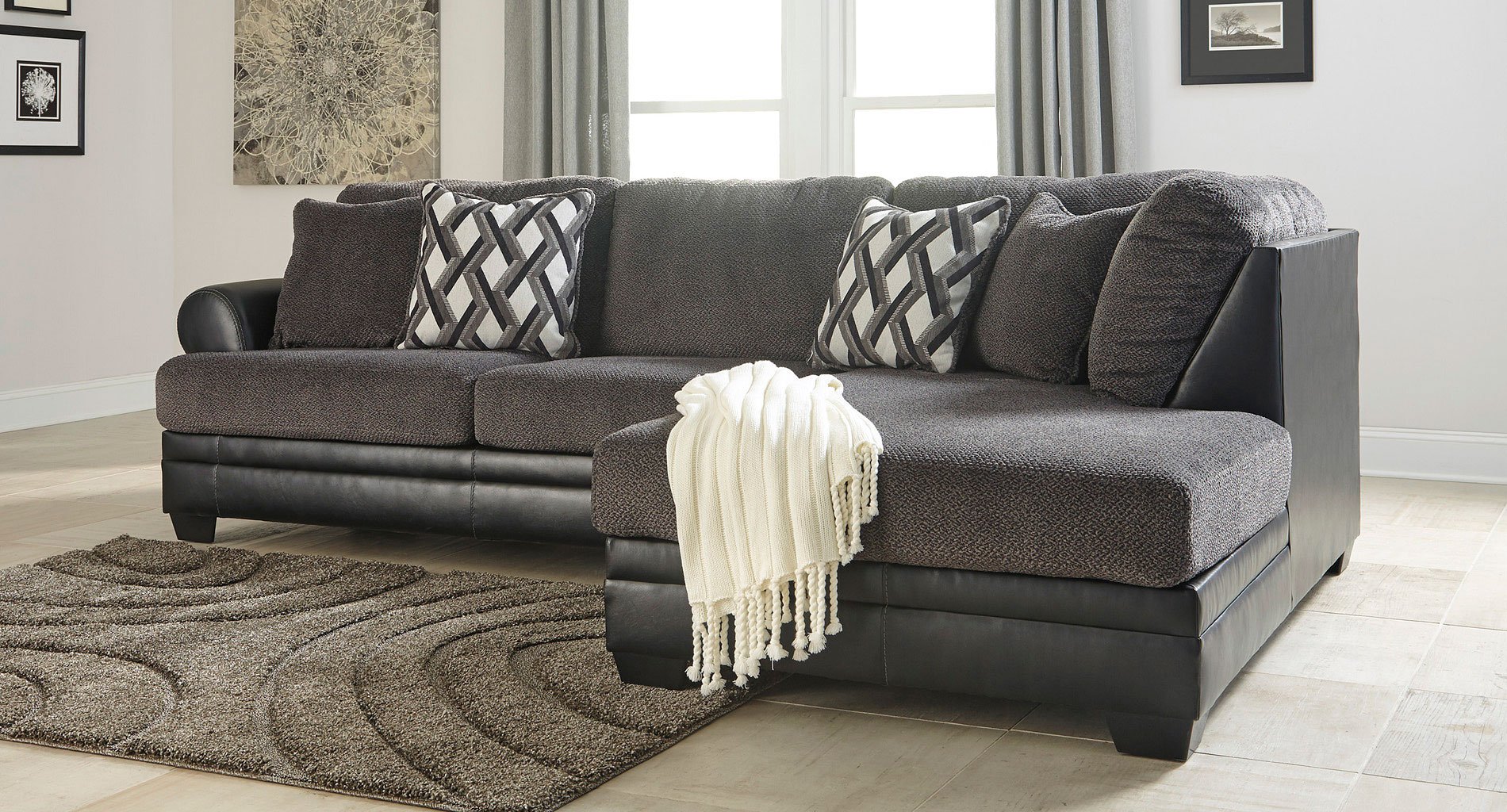 Kumasi Smoke Right Chaise Sectional - Sectionals - Living Room