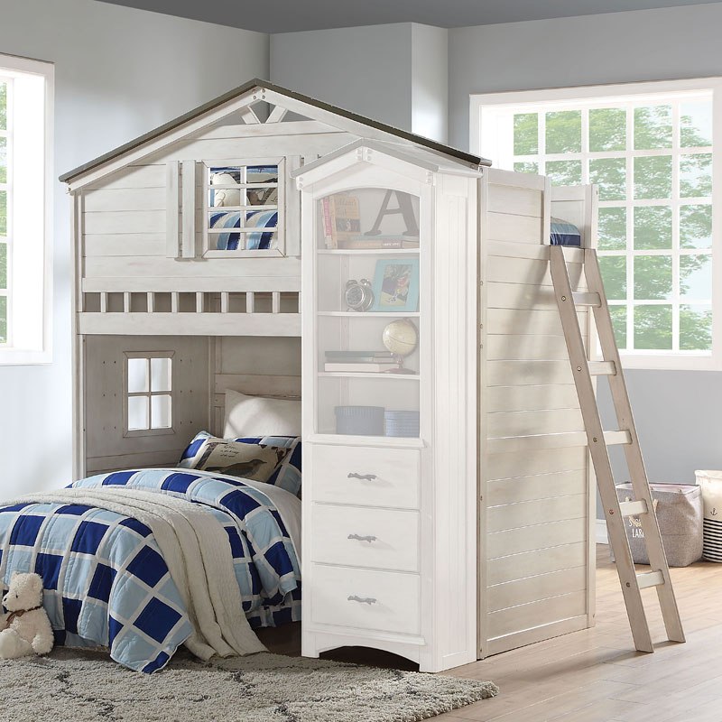 Tree House Loft Bed Weathered White Gray