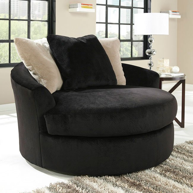 Heflin Ebony Oversized Swivel Accent Chair Chairs Living Room