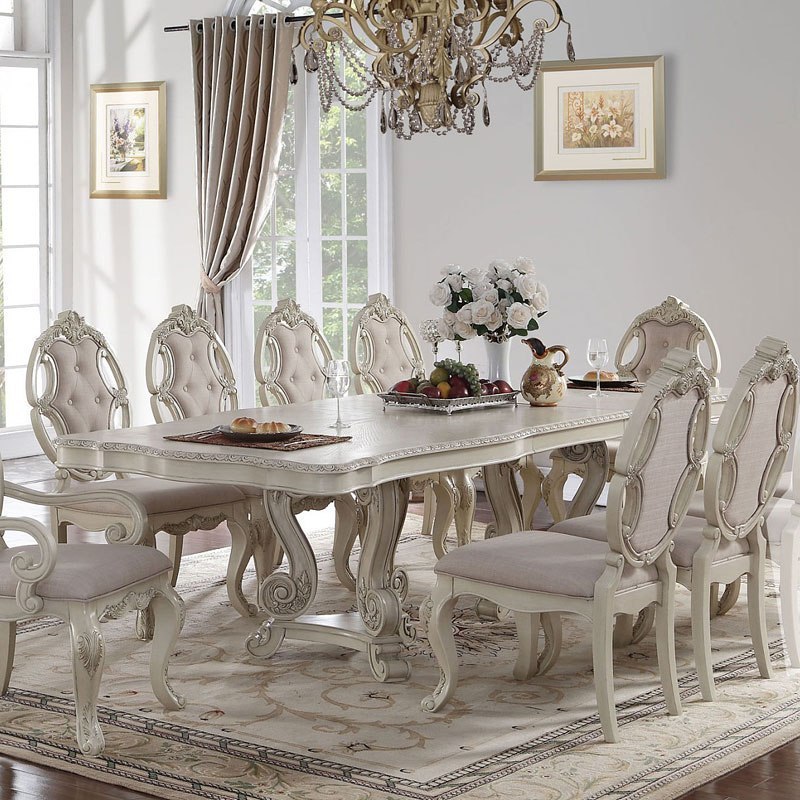 Ragenardus Dining Room Set Antique White And Kitchen Ragenardus Dining Table Antique White By Acme Furniture