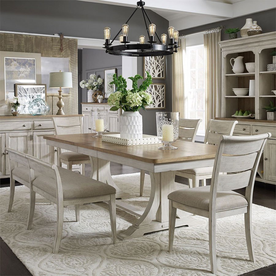 Farmhouse Reimagined Rectangular Dining Set W Upholstered