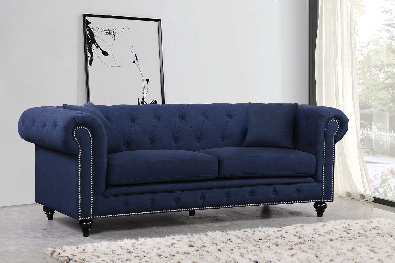 Chesterfield Sofa (Navy) by Meridian Furniture | FurniturePick