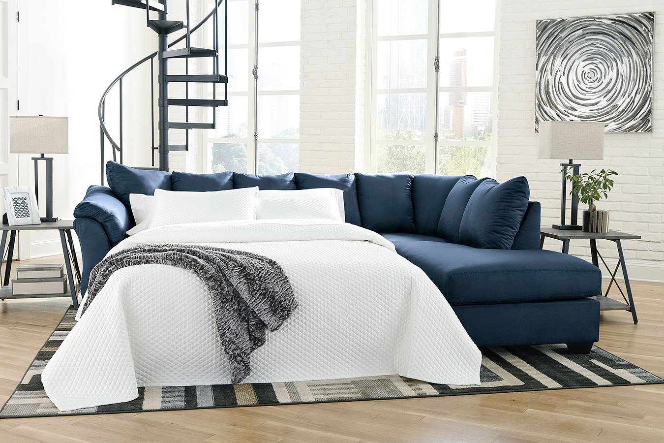 Darcy Blue Right Chaise Sectional W Sleeper By Signature Design By Ashley Furniturepick 0560