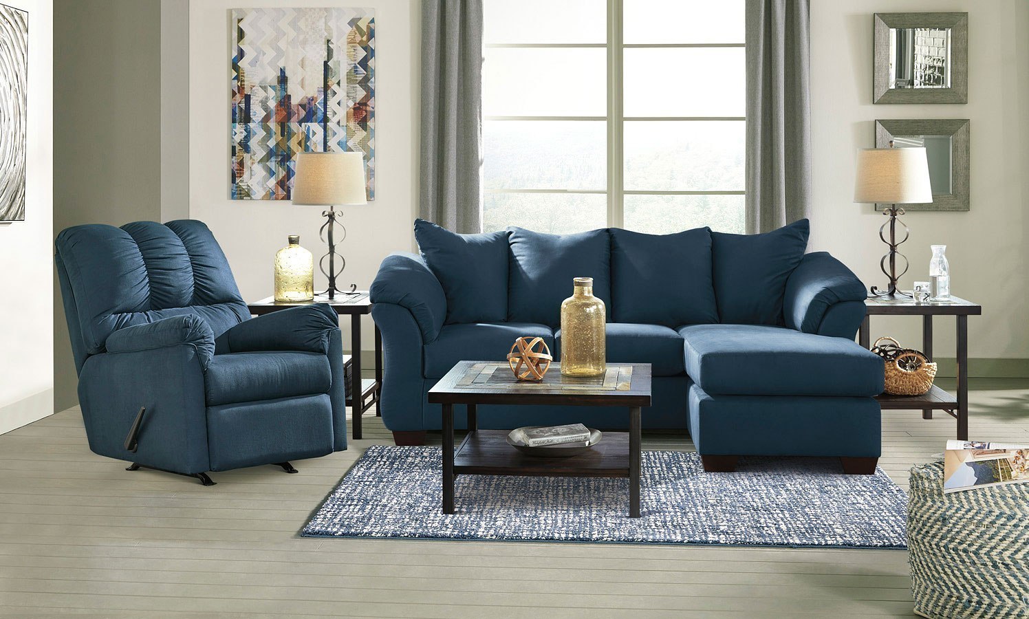 Darcy Blue Sofa Chaise Living Room Set by Signature Design ...