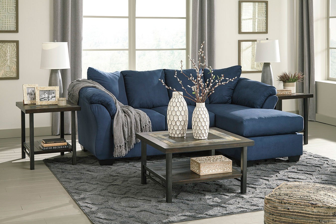 Darcy Blue Sofa Chaise Living Room Set by Signature Design