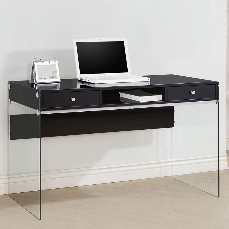 Contemporary Computer Desk Glossy Black By Coaster Furniture Contemporary Computer Desk Glossy Black