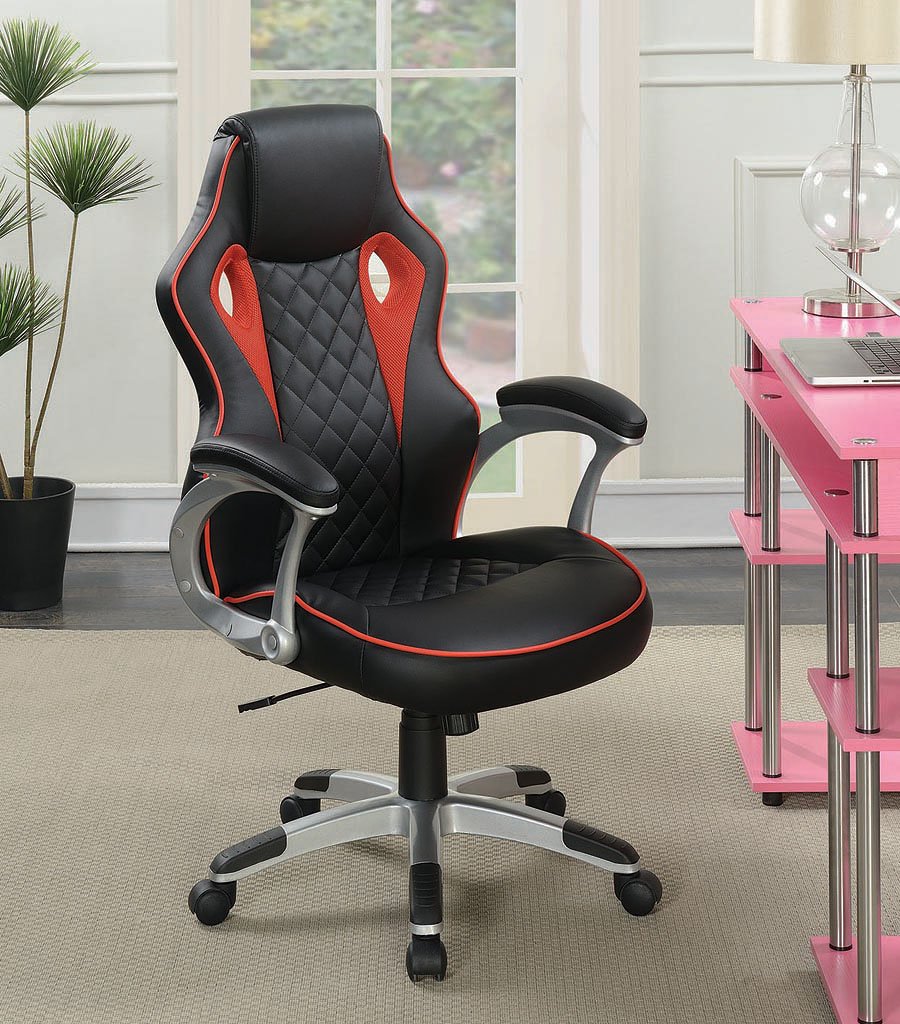 red and black office chair        <h3 class=