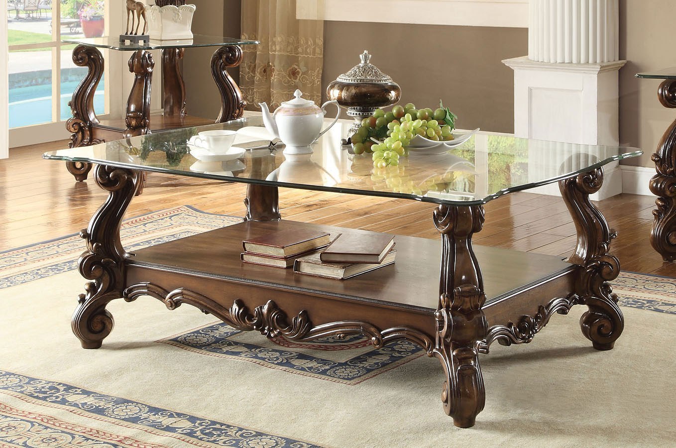 Versailles Gl Top Rectangular Coffee Table Cherry Oak Versailles Gl Top Rectangular Coffee Table Cherry Oak