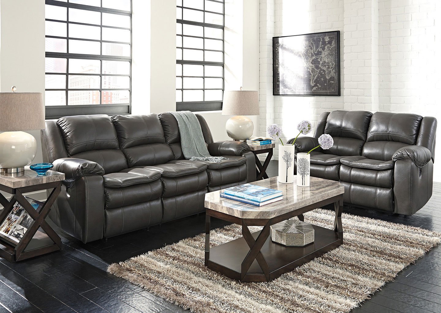 Long Knight Gray Reclining Living Room Set - Living Room Sets - Living