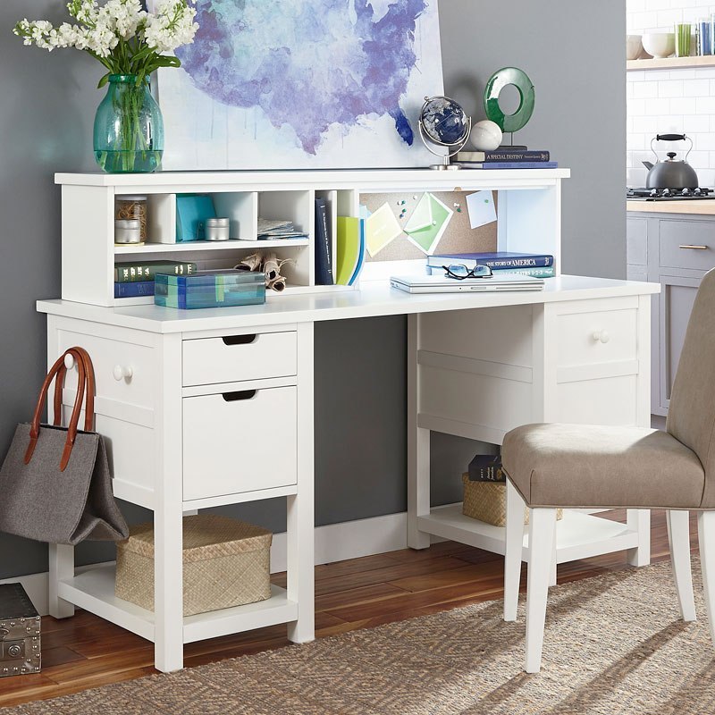 Study Hall Jr Executive Desk W Hutch Natural White Painted By