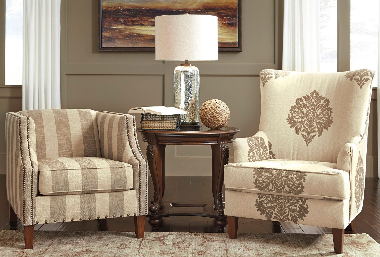 striped living room accent chair