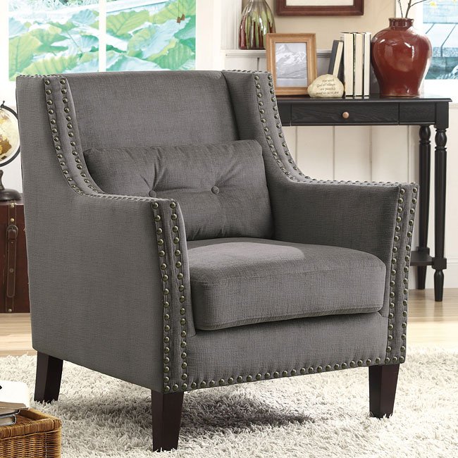 Grey Accent Chair W Nailhead Trim And Pillow Coaster Furniture Grey Accent Chair W Nailhead Trim And Pillow