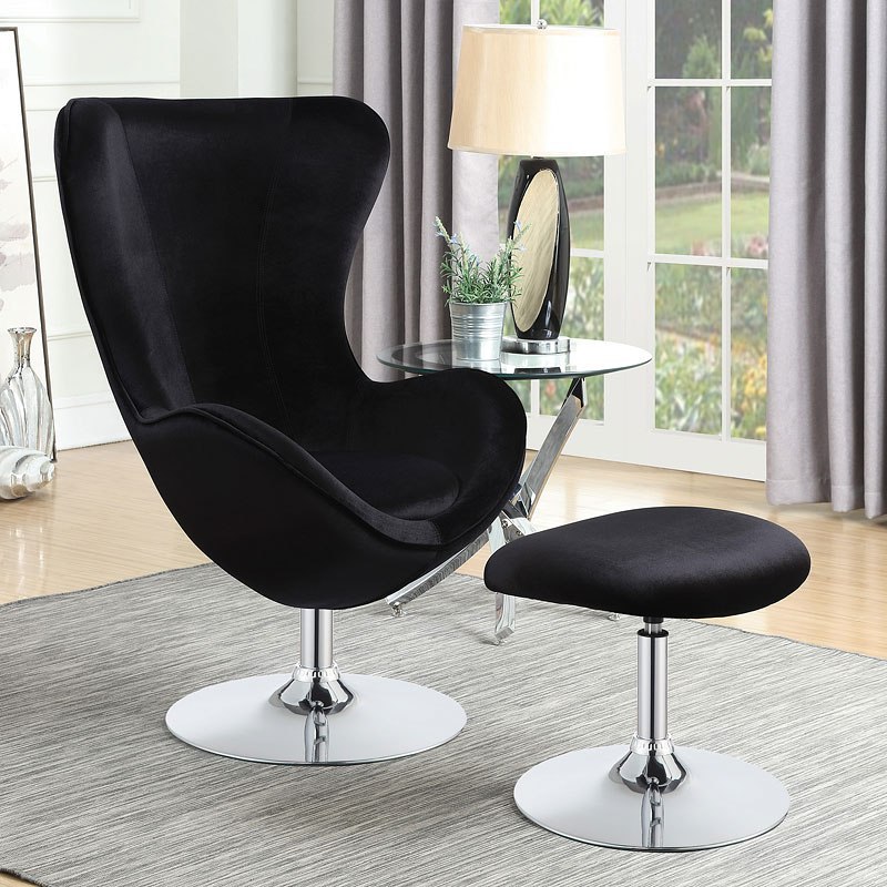 Black Velvet Accent Chair w/ Ottoman by Coaster Furniture
