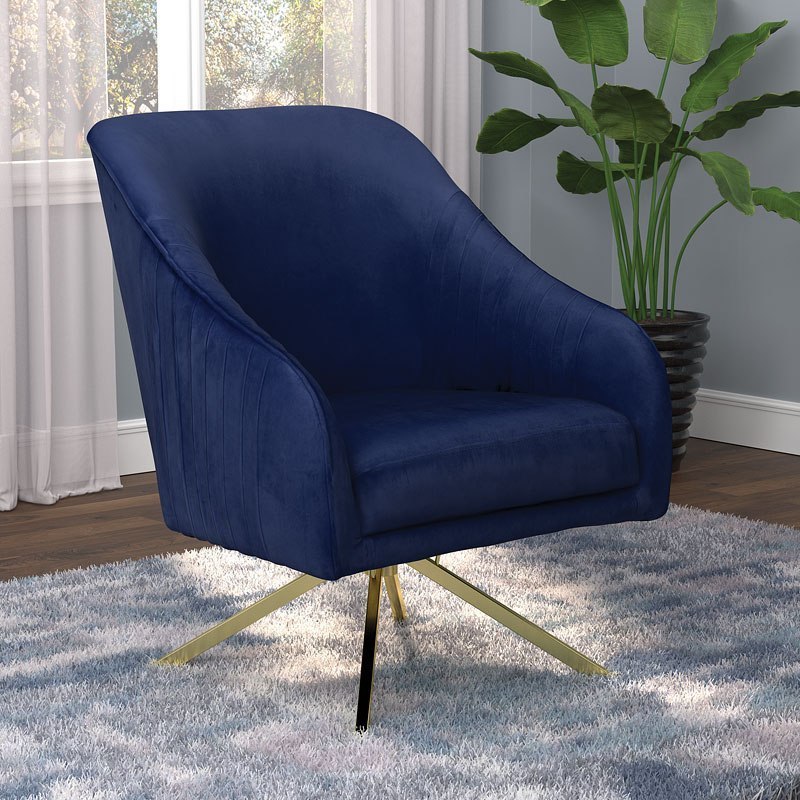 Navy Blue Velvet Accent Chair w/ Quadropod Swivel Base by