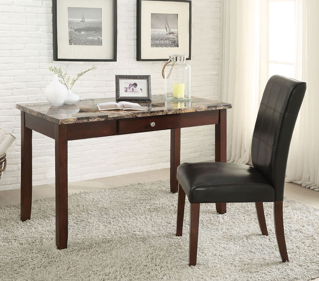 Sydney Writing Desk w/ Chair (Brown Faux Marble) by Acme ...