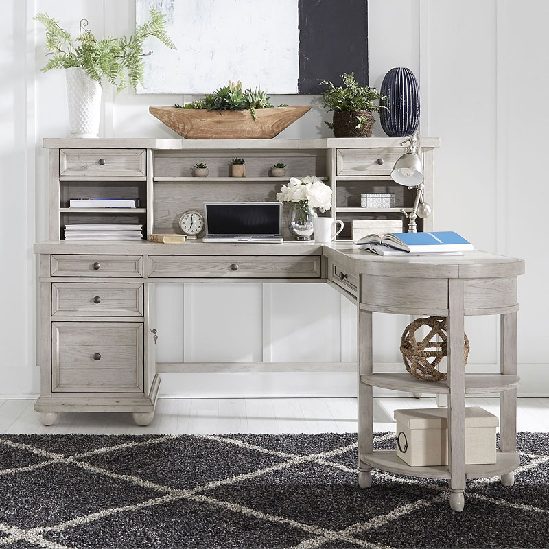 Harvest Home L Shaped Desk W Hutch Cottonfield White By Liberty