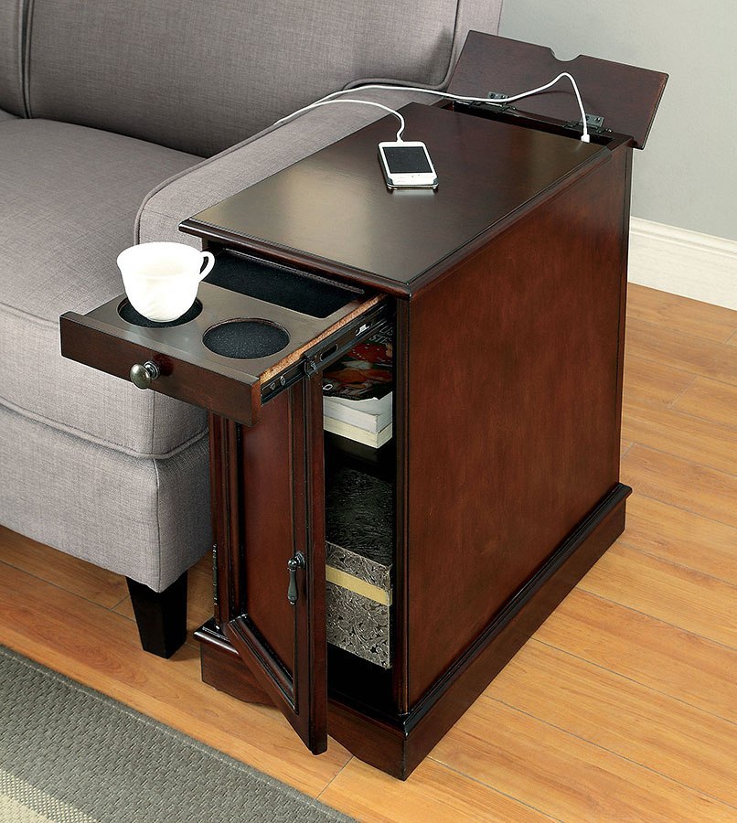Lilith I Side Table w/ USB and Power Outlet (Cherry) by Furniture of