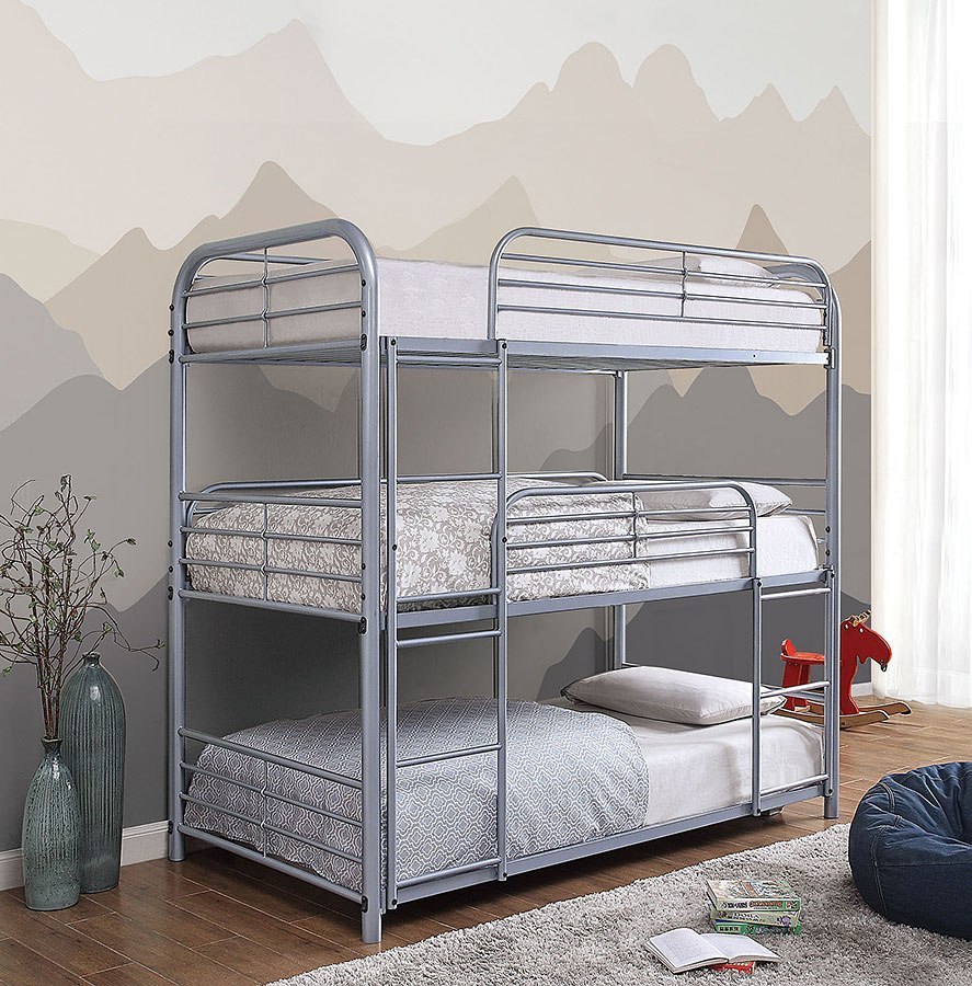 Opall II Triple-Decker Bunk Bed (Silver) by Furniture of America ...