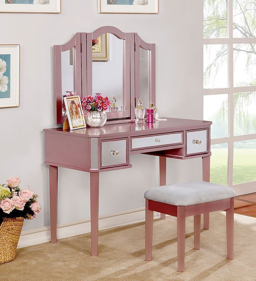 Clarisse Vanity w/ Stool (Rose Gold) by Furniture of ...