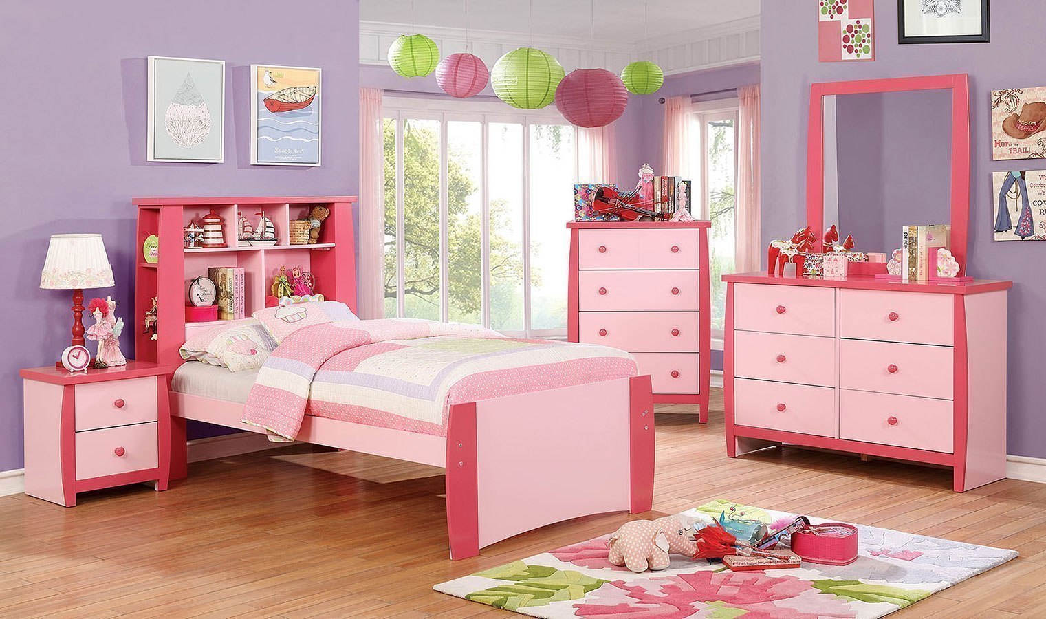 Marlee Youth Bookcase Bedroom Set (Pink) by Furniture of