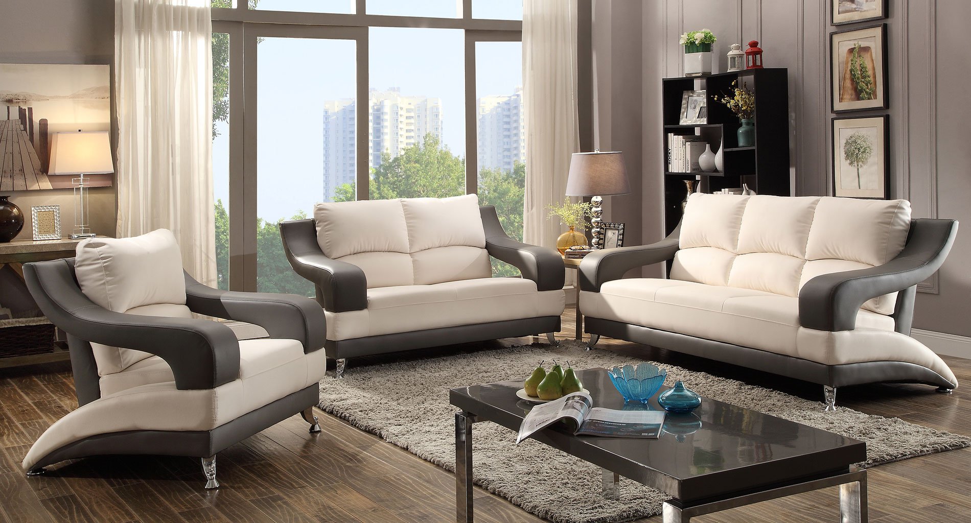 G259 Modern Living Room Set (White and Gray) by Glory ...