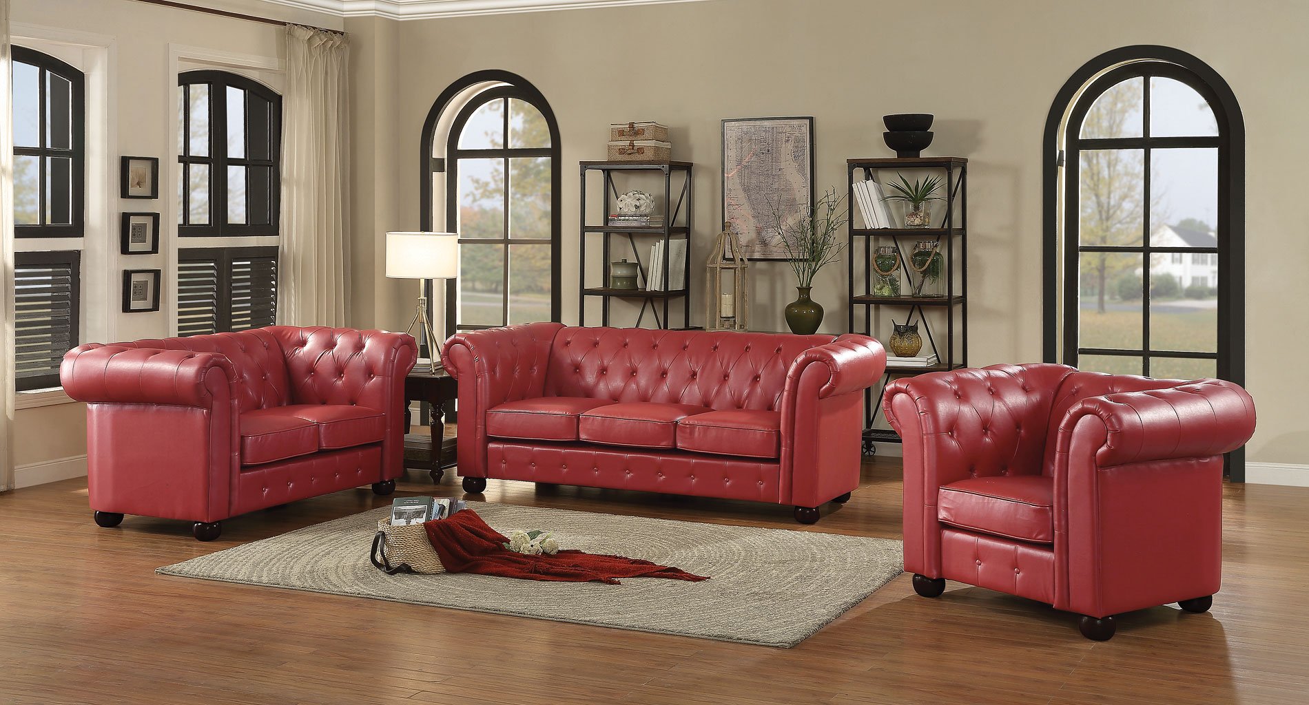 red tufted chairs living room