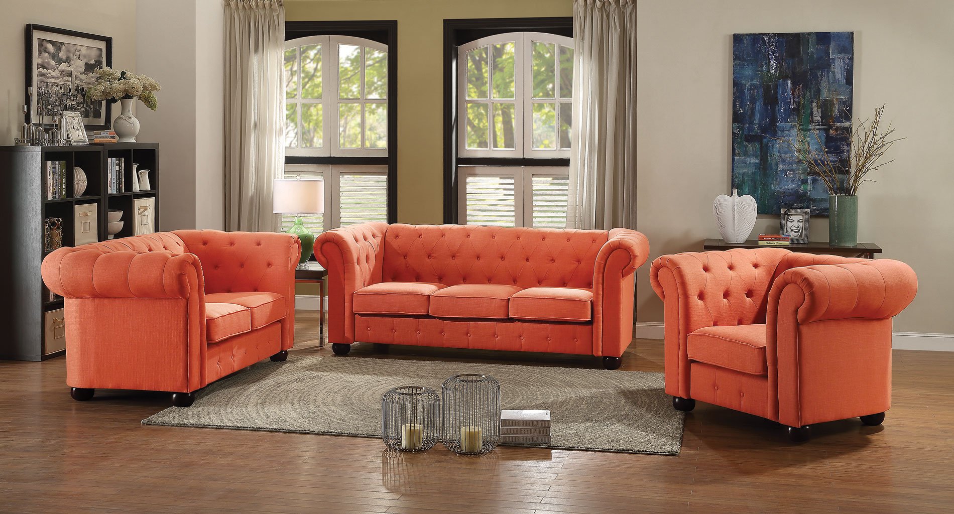 Tufted Orange Fabric Living Room Chairs