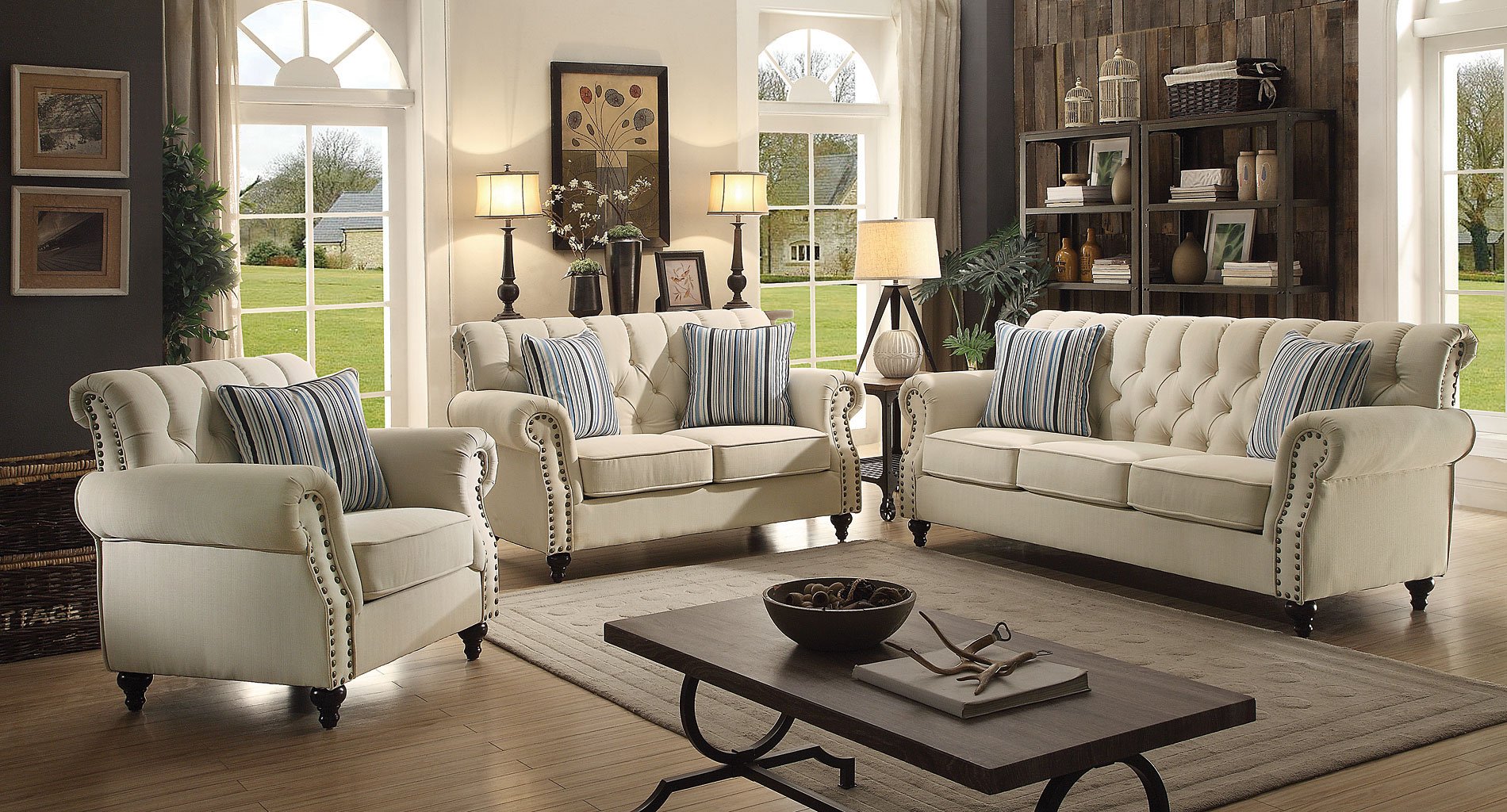 cream and walnut living room furniture