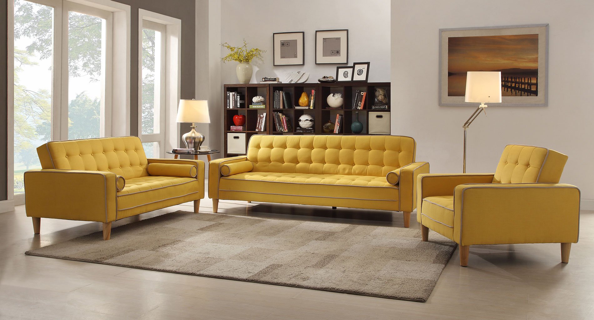 yellow living room furniture