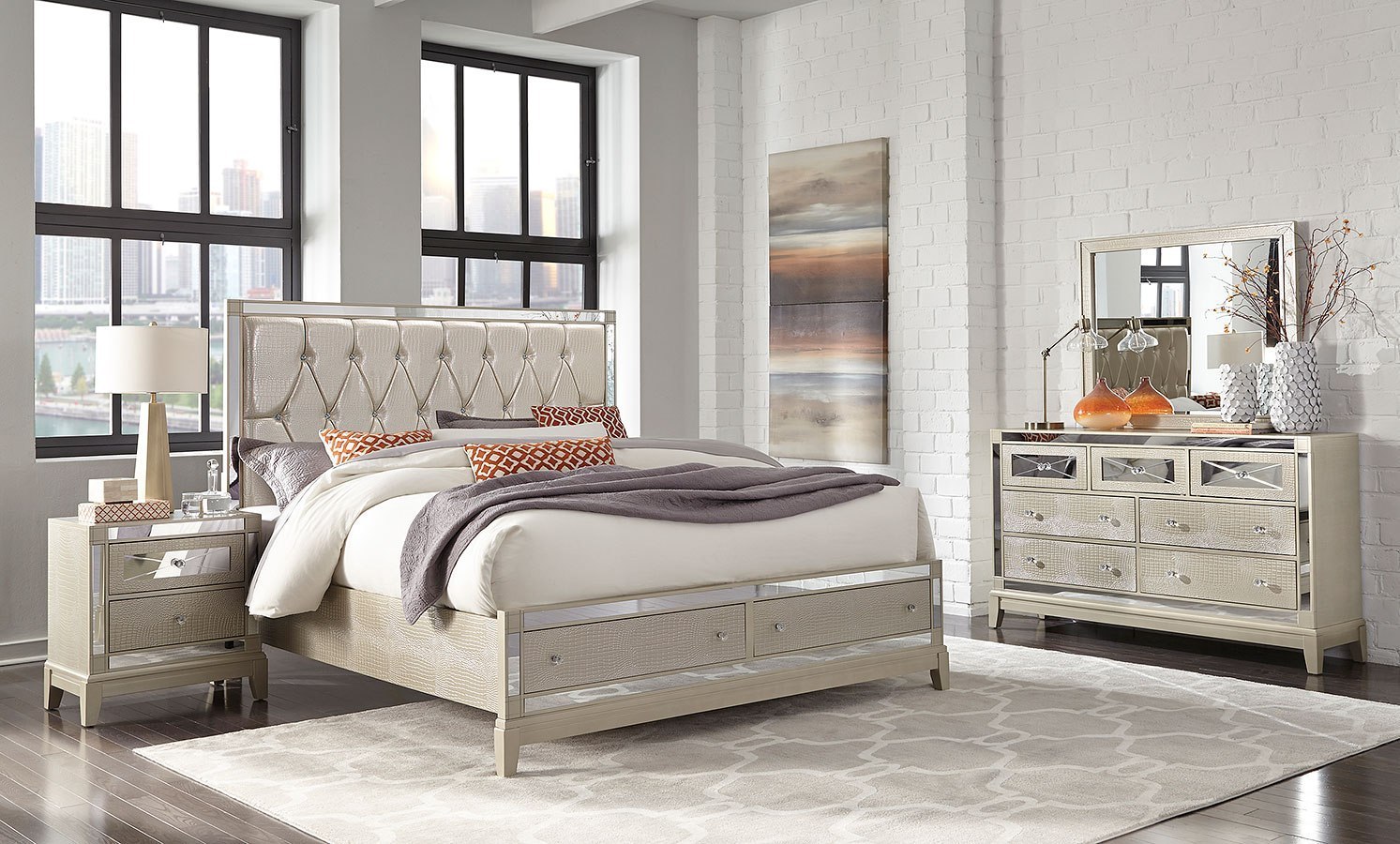 Mirror Storage Bedroom Set (Champagne) by Global Furniture ...