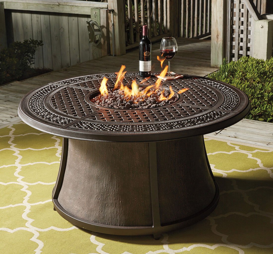 Burnella Round Fire Pit Table - Outdoor Dining Furniture ...