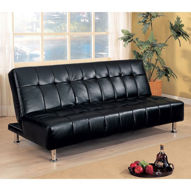Black Faux Leather Armless Sofa Bed Coaster Furniture Furniturepick Black Faux Leather Armless Sofa Bed