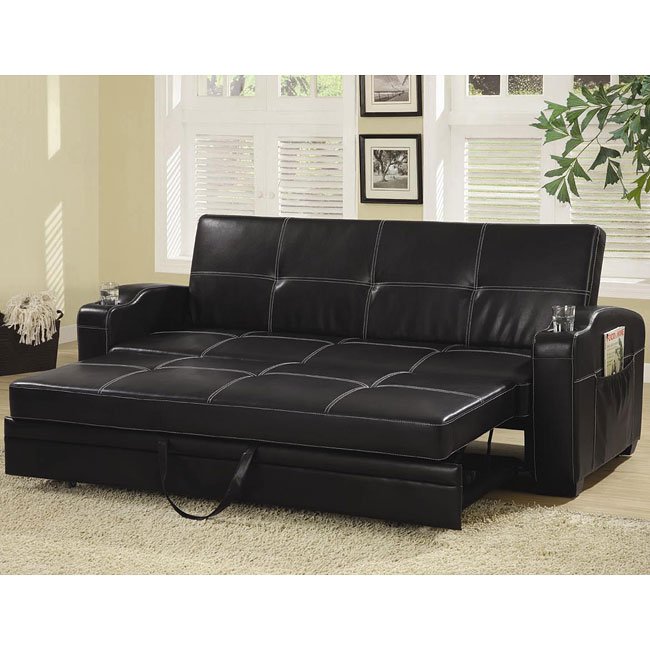 Black Faux Leather Sofa Bed Coaster Furniture FurniturePick