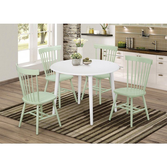 Emmett Round Dining Room Set W Mint Green Chairs By Coaster