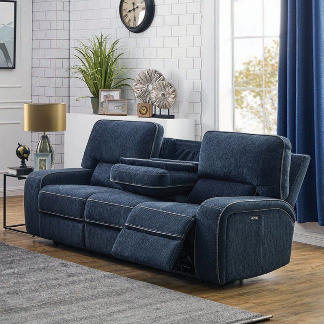 Groveland Reclining Sofa W Headrests Navy Blue By Groveland Reclining Sofa W