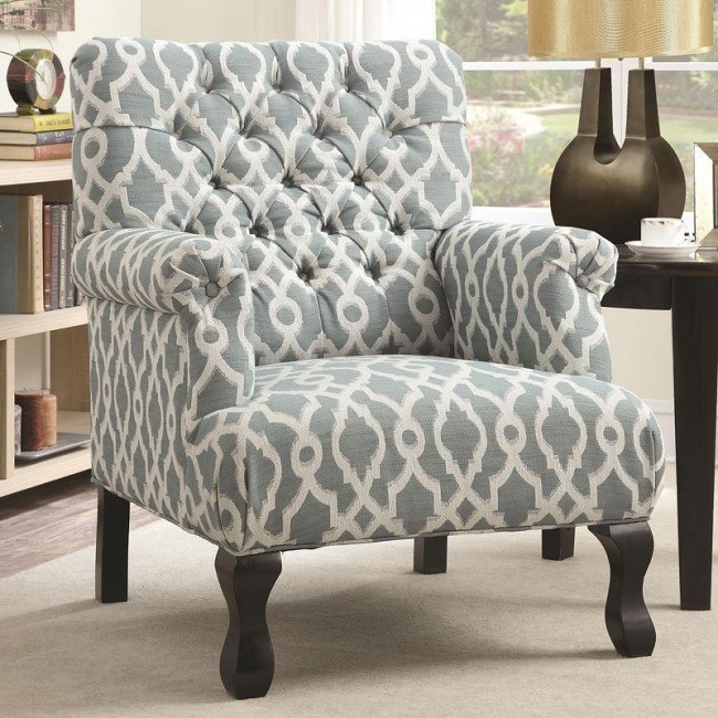 Blue with White Print Tufted Back Accent Chair Coaster