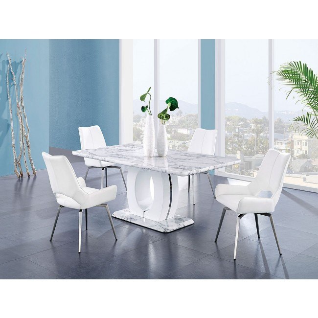 D894 Dining Room Set W White Swivel Chairs By Global Furniture D894 Dining Room Set W White Swivel